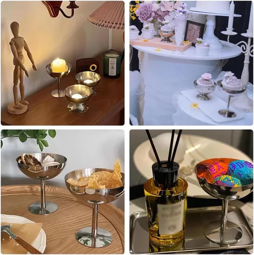 Miniatura 5 de Taza de helado, 4 cuencos de acero inoxidable para servir postres, tazones para salsa, mini tazones de yogur con patas redondas, tazas de dulces