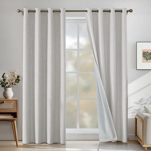 Miniatura 19 de Cortinas de lino 100% opacas para dormitorio, cortinas opacas de 45 pulgadas de largo, cortinas de oscurecimiento de habitación para sala de estar