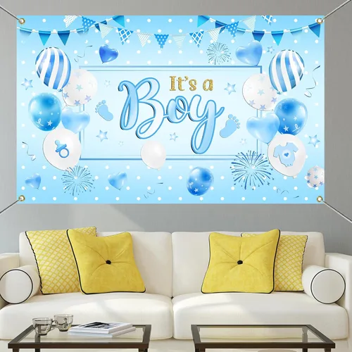 Miniatura 4 de Mocsicka Telón de fondo azul para baby shower para niño, pancarta de globos azules, decoraciones de baby shower, suministros de fiesta de baby