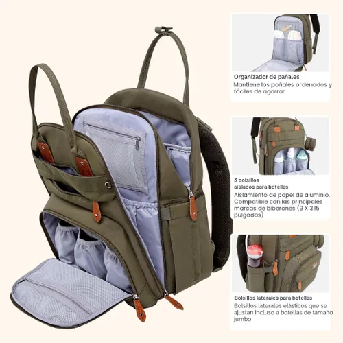 Miniatura 4 de BabbleRoo - Mochila para pañales - Bolso de viaje con artículos esenciales para bebés - Mochila multifunción resistente al agua, bolso de viaje