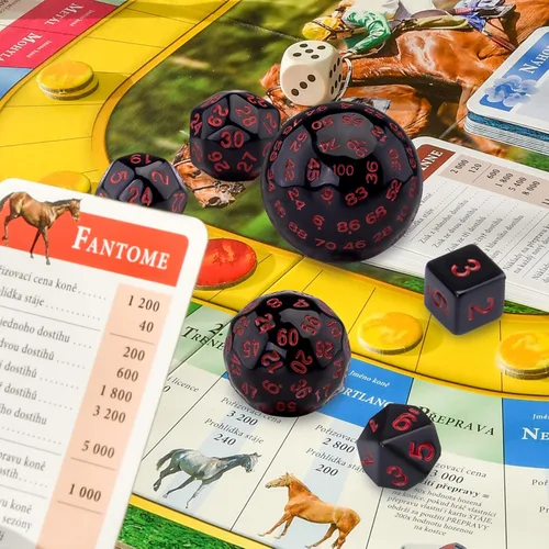 Miniatura 5 de AUSTOR juego completo de 15 dados poliédricos D3-D100 con bolsa de almacenamiento de cuero con cordón para juegos de mesa de rol (negro y rojo)