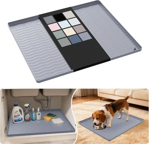 Miniatura 134 de URMONA Tapete de silicona impermeable para debajo del fregadero, 34 x 22 pulgadas, forro para estante de cocina y baño, protector de gabinetes