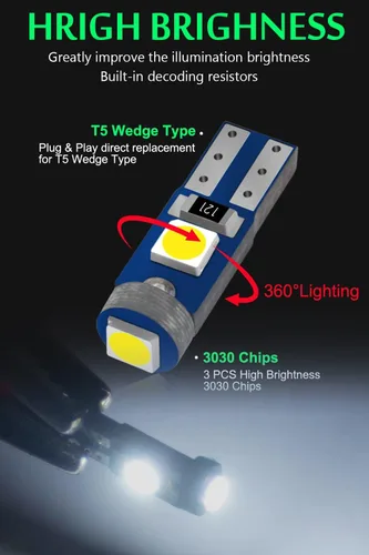 Miniatura 3 de Bombillas LED T5 para tablero de instrumentos T5 74 2721 37 bombilla LED de cuña con enchufes giratorios PC74 de repuesto para salpicadero, panel