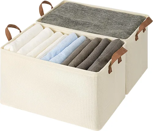 Miniatura 27 de StorageWorks Closet Storage Bins, Storage Baskets for Shelves, Closet Organizers and Storage Bins with Metal Frame, Handles, Beige, Cool Silky