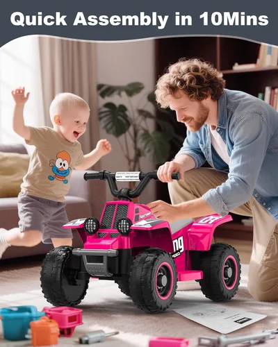 Miniatura 3 de ANPABO Juguete ATV de 6 V 7AH para niños, 4 ruedas para niños pequeños con faro, adelante y atrás, bocina, reproductor de música, USB, MP3, Rosa