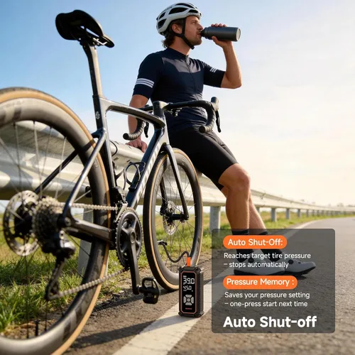 Miniatura 6 de OlarHike Inflador de neumáticos inalámbrico, compresor de aire portátil, bomba de bicicleta de 150 PSI con luz LED y medidor de presión digital