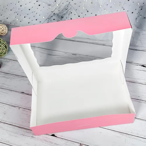 Miniatura 7 de Paquete de 15 cajas de pastelería rosa para panadería de 12 x 8 x 2.5 pulgadas, donas grandes, magdalenas, cajas de galletas con ventana de PVC