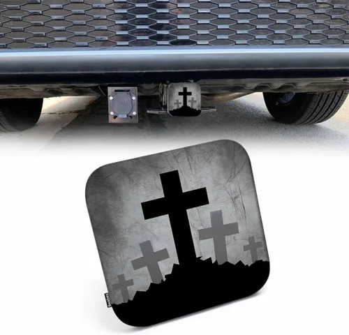 Christian Cross - Cubiertas de enganche trasero para automóvil, diseño de grunge, diseño de lápida cruzada, cuadrada, para remolque, inserción de