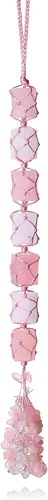 DUQGUHO Cristales curativos de cuarzo rosa hecho a mano adorno para colgar en la pared, piedras naturales de Reiki mate, decoración