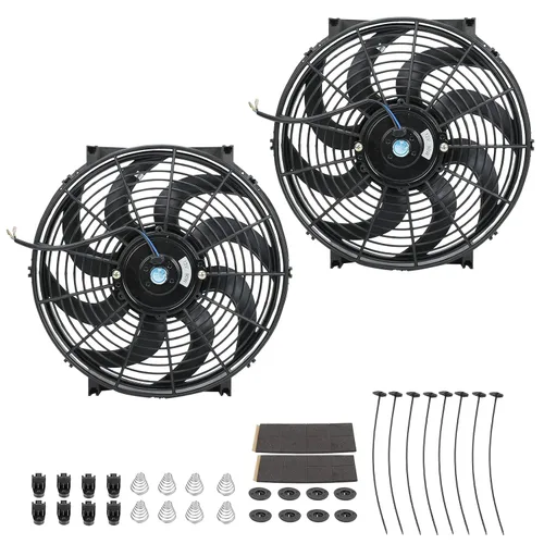 Miniatura 7 de 2 piezas, ventilador eléctrico universal delgado de alto rendimiento, tire/empuje, 10 pulgadas, 12V 80W, kit de montaje, negro