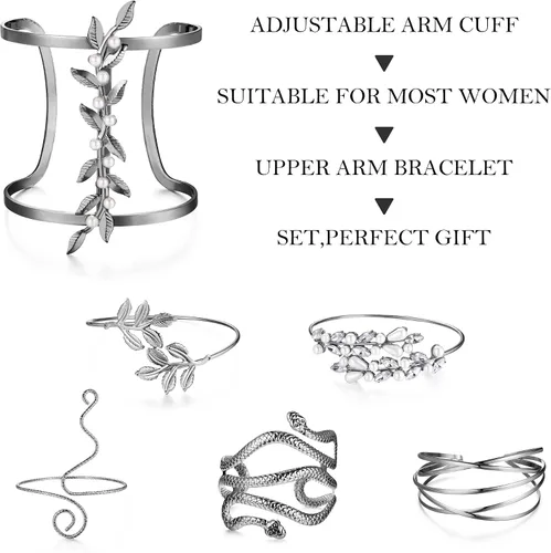 Miniatura 4 de UBGICIG 6 piezas de brazalete de brazo superior de brazo abierto, joyería ajustable para mujer, accesorios de disfraz de diosa, circonita