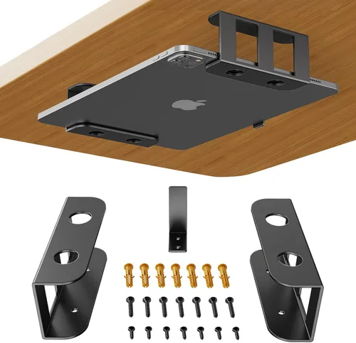 Miniatura 11 de BYMECOST Soporte de almacenamiento para portátil debajo del escritorio, soporte de metal para dispositivos bajo el escritorio, para dispositivos