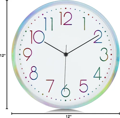 Miniatura 10 de Lafocuse Reloj de pared plateado fresco de 12 pulgadas para decoración de sala de estar, reloj de pared analógico silencioso funciona