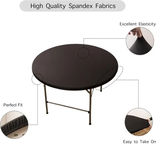 Miniatura 3 de Mantel redondo de elastano ajustable de 48 pulgadas, mantel plegable elástico de picnic, mantel elástico para mesa de patio, manteles lavables