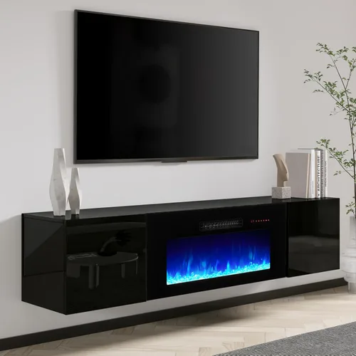 Miniatura 15 de AMERLIFE Soporte de TV Flotante con Chimenea Eléctrica de 36 Pulgadas, Centro de Entretenimiento de Chimenea Montado en la Pared con Acabado de Alto