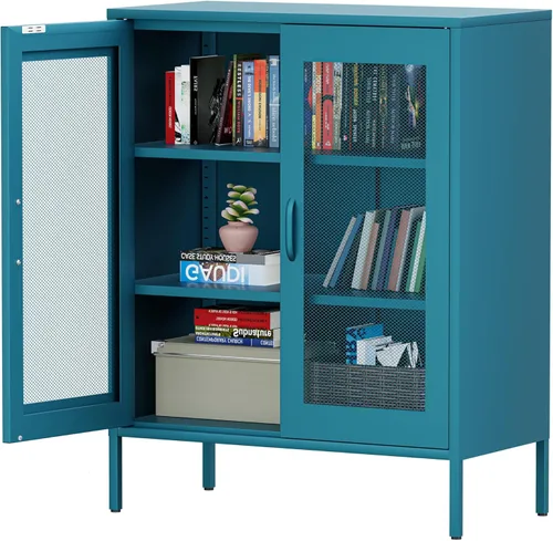 Miniatura 19 de Chshin Gabinete de Almacenamiento de Metal con Puertas, Gabinete de Acento Negro, Gabinetes de Almacenamiento de Clóset de Metal, Soporte de Medios
