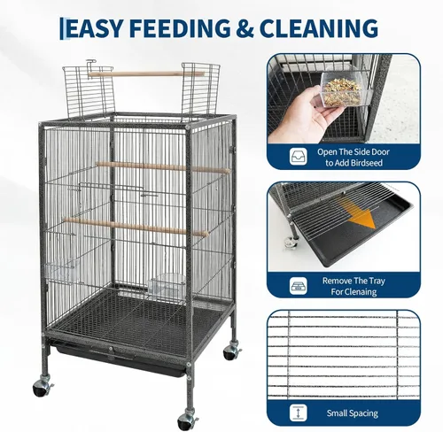 Miniatura 4 de Garvee Jaula para pájaros con parte superior abierta, jaula de metal resistente para pájaros con soporte rodante para periquitos, canarios