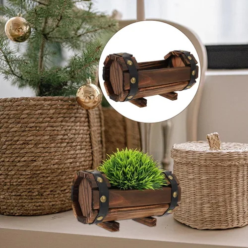 Miniatura 2 de Maceta rústica de madera con barril para whisky, maceta de flores para suculentas, contenedor para patio, jardín, patio trasero