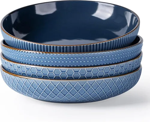 GBHOME Tazones grandes para pasta de 8.5 pulgadas, tazones de gres de 36 onzas para ensalada para cocina, tazones de servir de cerámica con patrón