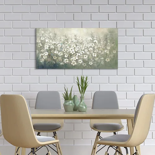 Miniatura 3 de Lienzo decorativo de pared de flores: dormitorio, sala de estar, moderno, blanco, floral, pintada a mano, pintura abstracta de lámina dorada, imagen