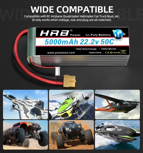 Miniatura 4 de HRB 6S 5000mAh 22.2V 50C Lipo Batería XT60 Plug Adecuado para RC Quadcopter Helicóptero Avión Coche Barco Camión