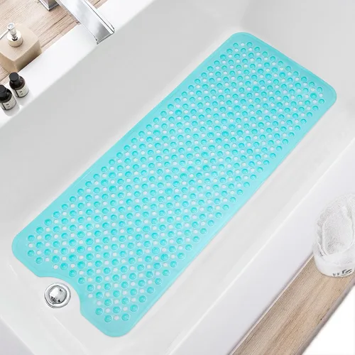 Miniatura 20 de TEESHLY - Alfombra para bañera y ducha, antideslizante de 40 x 16 pulgadas, tamaño extralargo y lavable a máquina, con orificios de drenaje y Negro