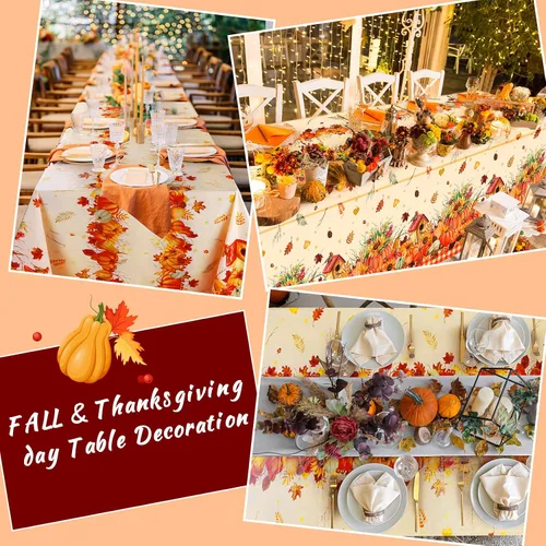 Miniatura 6 de 3 manteles rectangulares desechables de plástico para otoño, con hojas de arce, mantel rectangular impermeable para otoño para decoración de días