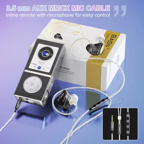 Miniatura 4 de BASN Auriculares intraurales de tres conductores para músicos, auriculares con aislamiento de ruido con estuche IEM y 2 cables desmontables