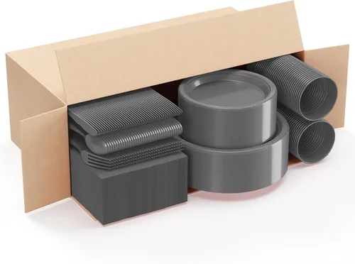 Miniatura 3 de 350 Piezas Platos de Plástico Plateados Para Fiestas, Juego de Platos Desechables Plateados, 50 de Cada Juego de Platos de Cena de 9", Platos
