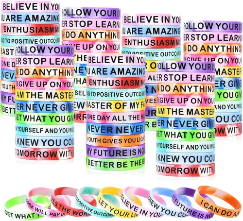 Pulseras de silicona con cita motivacional, pulseras de goma inspiradoras de colores, pulseras elásticas unisex para niños y adolescentes, 20