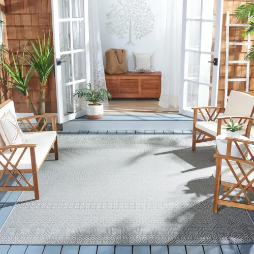 Miniatura 52 de SAFAVIEH Alfombra lavable para exteriores, colección Courtyard de 2.3 x 6.7 pies, beige y azul aguamarina, no desprende pelusa y es fácil