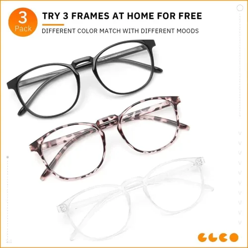 Miniatura 6 de IBOANN - Lentes con filtro de luz azul para mujeres y hombres, paquete de 3 unidades, armazón redonda estilo retro a la moda, lentes falsos vintage