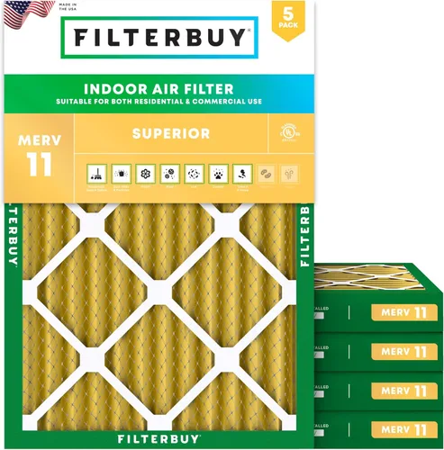 Miniatura 11 de Filterbuy Filtro de aire MERV 11 de 14 x 24 x 1 superior, defensa de mascotas y alergias (paquete de 5), filtros electrostáticos plisados para horno