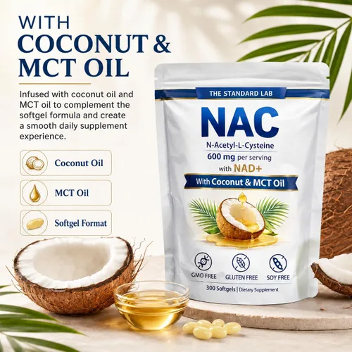 Miniatura 5 de The Standard Lab NAC 600mg con complejo diario NAD+, 300 cápsulas blandas NAC 600mg Per Serving With NAD+ Daily Support, GMO Free, Gluten Free