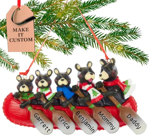 Miniatura 10 de Adorno personalizado para familia de 3 2026 Adornos de Navidad de oso grabado con láser las 24 horas para árbol Regalo de recuerdo de canoa