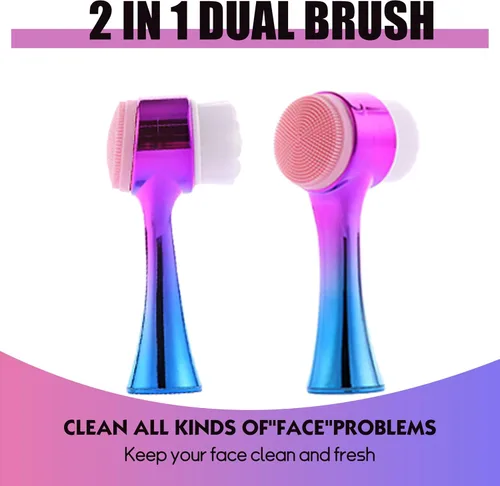 Miniatura 2 de Cepillo de limpieza facial 2 en 1 cepillo de limpieza facial de doble cara con cerdas suaves para exfoliación profunda de poros, maquillaje
