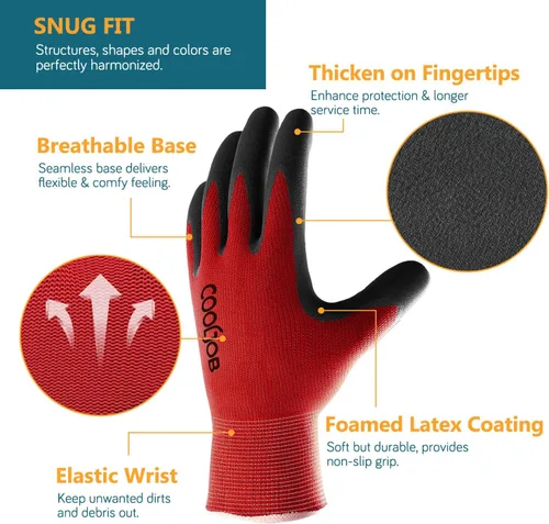 Miniatura 2 de Guantes COOLJOB de jardinería para hombre, 2 pares, de goma recubiertos y transpirables para desmalezado, jardinería, trabajo al aire libre