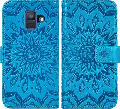 Miniatura 5 de Funda de teléfono para Samsung Galaxy A6 (2018) con protector de pantalla de vidrio templado y cubierta delgada de cuero, soporte para tarjetas
