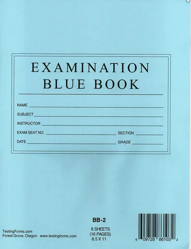 Miniatura 4 de TestingForms. com 8.5" x 7" libro azul examen 8 hojas 16 páginas 10 folletos