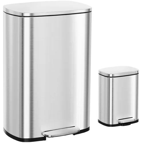 Arlopu Cubo de basura de 13.2 + 1.3 galones, cubo de basura de acero inoxidable, cubo de basura de cierre suave con cubo interior de plástico Plata