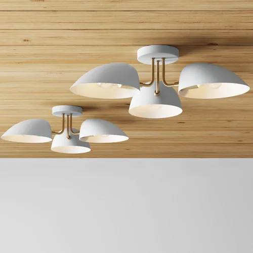 Miniatura 16 de Nathan James Argo - Lámpara de techo semi empotrada al ras, 3 luces, iluminación retro moderna con pantallas redondeadas blancas para pasillo, Latón