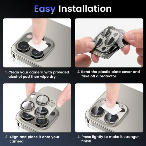 Miniatura 7 de Tensea Protector de lente de cámara para iPhone 16 Pro/iPhone 16 Pro Max/iPhone 15 Pro/iPhone 15 Pro Max, cubierta de vidrio templado de aleación