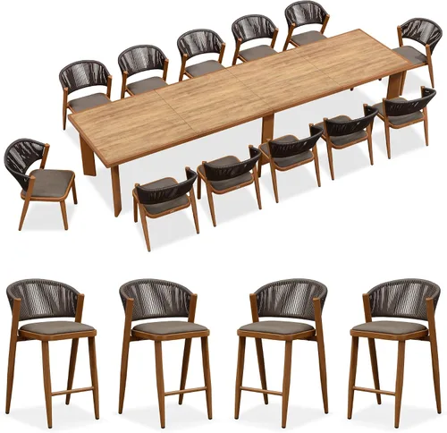 Miniatura 42 de PURPLE LEAF Juego de comedor redondo de 5 piezas de gran tamaño, marco de aluminio y mimbre de ratán para patio, mesa y sillas con cojines
