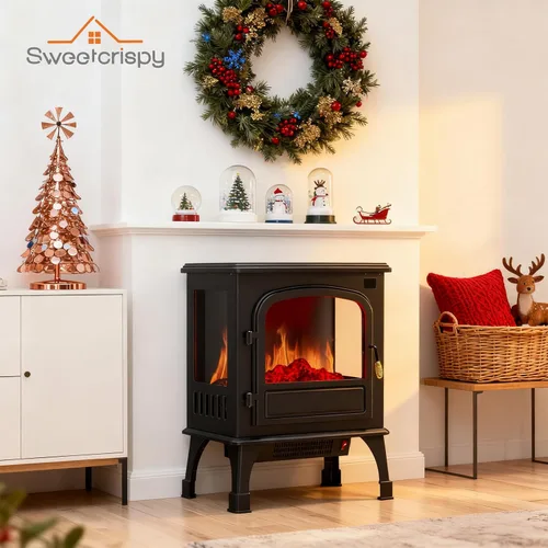 Miniatura 3 de Sweetcrispy Calentador de Chimenea Eléctrica Independiente, Chimenea Interior de 26 pulgadas con Efecto de Llama 3D, Diseño Seguro contra