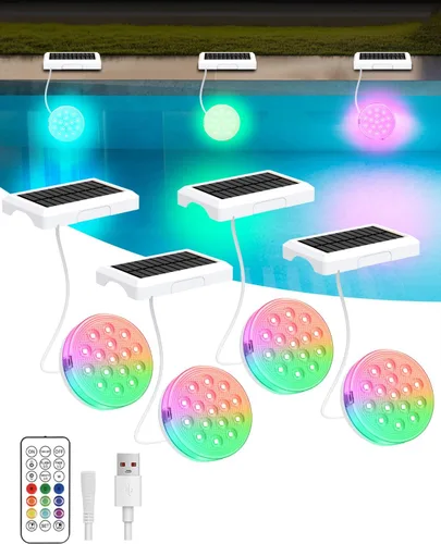 Miniatura 7 de Luces solares para piscina, luces LED sumergibles recargables con control remoto, IP68 impermeable con imán integrado, luz solar subacuática