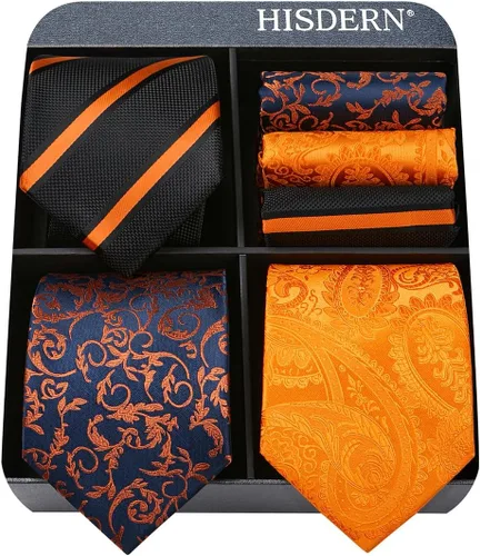 Miniatura 7 de HISDERN Juego de corbatas extralargas para hombre y pañuelo de bolsillo de 63 pulgadas, colección XL, caja de regalo, corbata, lote de 3