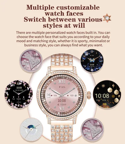 Miniatura 5 de Relojes inteligentes para mujer con llamadas Bluetooth de diamantes, reloj inteligente con pantalla HD de 1.27 pulgadas, rastreador de actividad