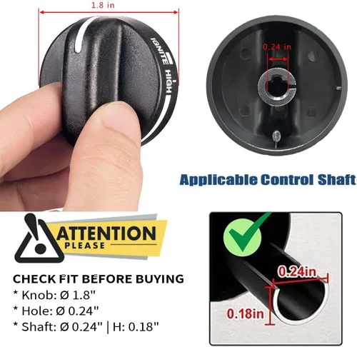 4 piezas 8273103 pomo de quemador de gas negro pieza de repuesto para estufa Whirlpool, reemplaza AP6012363, 8273107, 8273111, ER8273103, no