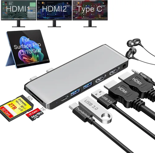Miniatura 10 de Estación de acoplamiento Surface Pro 12, Quad Display Surface Pro 12 Hub USB con HDMI 4K dual 4K, Thunerbolt 4 Hub