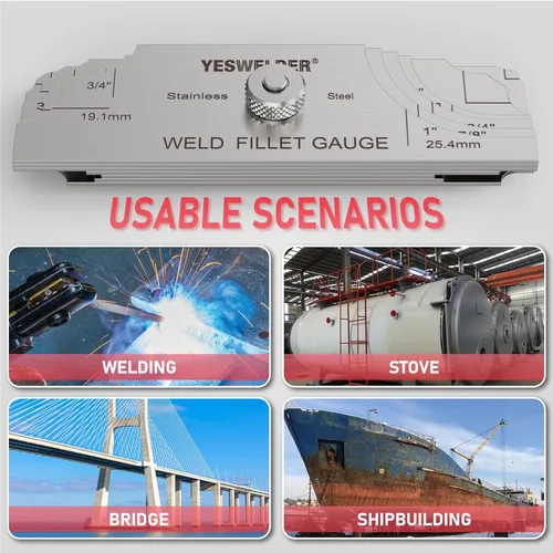Miniatura 4 de YESWELDER MG-11 Metal Weld Fillet Gages Set (7PCS) 1/8 ''-1 '' Prueba de inspección de soldadura Ulnar MM y pulgadas